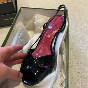Kate Spade Black Patent Leather Slingback Sandal Heels, Size 8 EUC